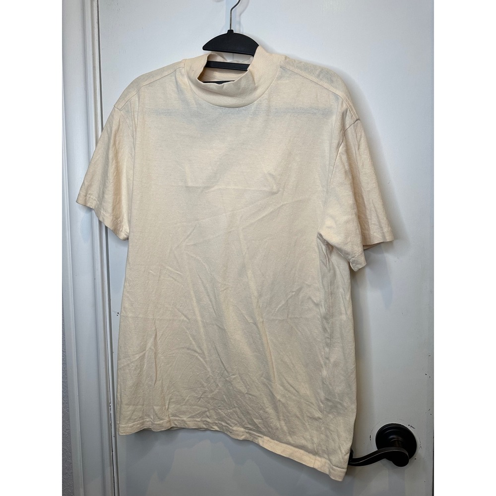 PS Basics by PacSun Mens Mock Neck Short Sleeve T-Shirt Cream Small Regular Fit